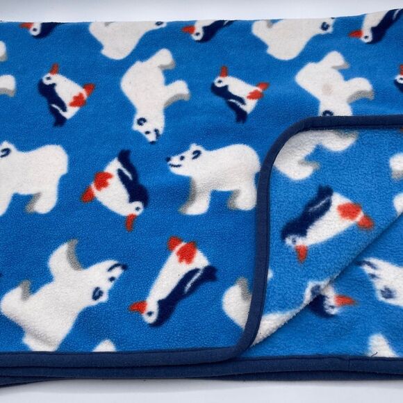 Gymboree Penguin Polar Bear Baby Blanket Blue Vintage Lovey Fleece